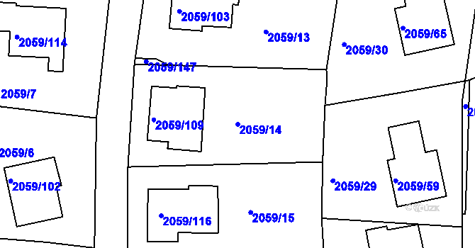 Parcela st. 2059/14 v KÚ Odry, Katastrální mapa