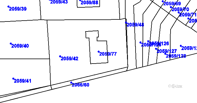 Parcela st. 2059/77 v KÚ Odry, Katastrální mapa