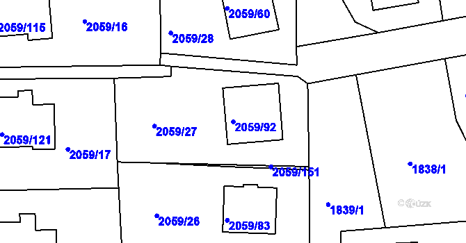 Parcela st. 2059/92 v KÚ Odry, Katastrální mapa