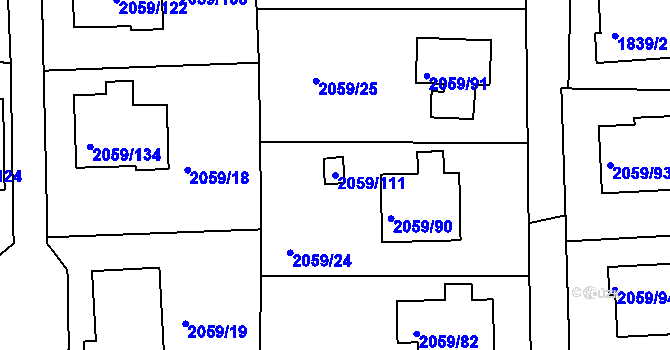Parcela st. 2059/111 v KÚ Odry, Katastrální mapa