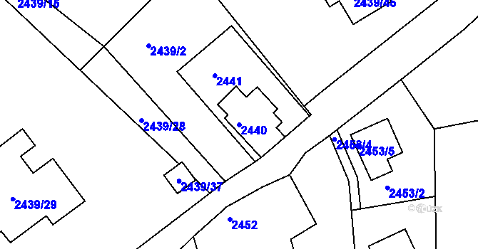 Parcela st. 2440 v KÚ Odry, Katastrální mapa