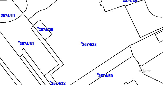 Parcela st. 2574/28 v KÚ Odry, Katastrální mapa