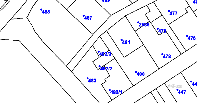 Parcela st. 482/3 v KÚ Odry, Katastrální mapa