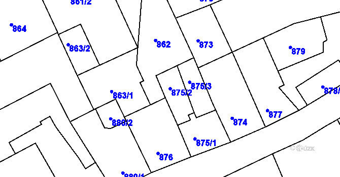 Parcela st. 875/2 v KÚ Odry, Katastrální mapa