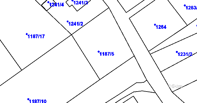 Parcela st. 1187/5 v KÚ Odry, Katastrální mapa