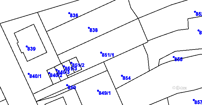 Parcela st. 851/1 v KÚ Odry, Katastrální mapa