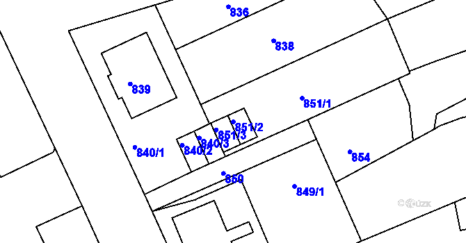 Parcela st. 851/2 v KÚ Odry, Katastrální mapa