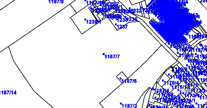 Parcela st. 1187/7 v KÚ Odry, Katastrální mapa