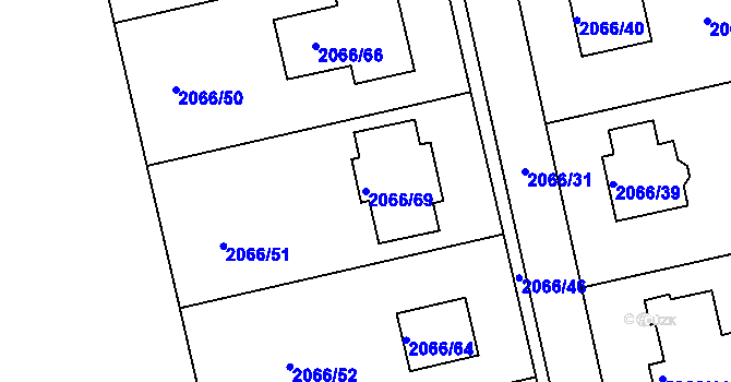 Parcela st. 2066/69 v KÚ Odry, Katastrální mapa