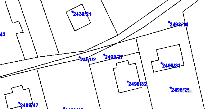 Parcela st. 2498/27 v KÚ Odry, Katastrální mapa
