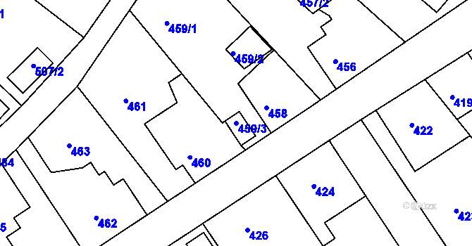 Parcela st. 459/3 v KÚ Odry, Katastrální mapa