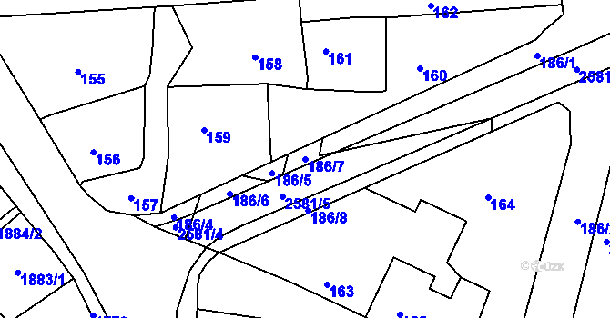 Parcela st. 186/7 v KÚ Odry, Katastrální mapa