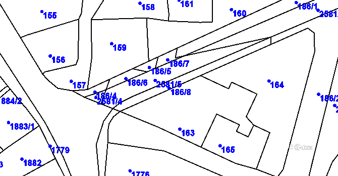 Parcela st. 186/8 v KÚ Odry, Katastrální mapa
