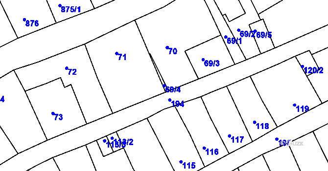 Parcela st. 69/4 v KÚ Odry, Katastrální mapa