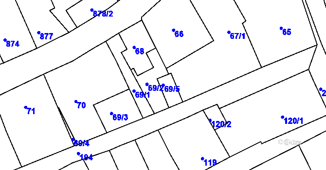 Parcela st. 69/5 v KÚ Odry, Katastrální mapa