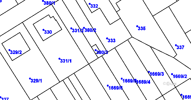 Parcela st. 380/3 v KÚ Odry, Katastrální mapa