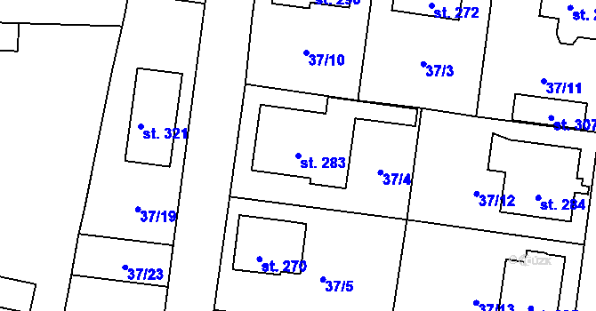 Parcela st. 283 v KÚ Odřepsy, Katastrální mapa