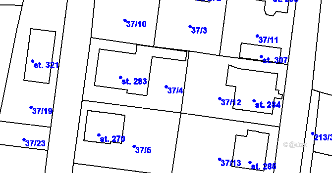 Parcela st. 37/4 v KÚ Odřepsy, Katastrální mapa
