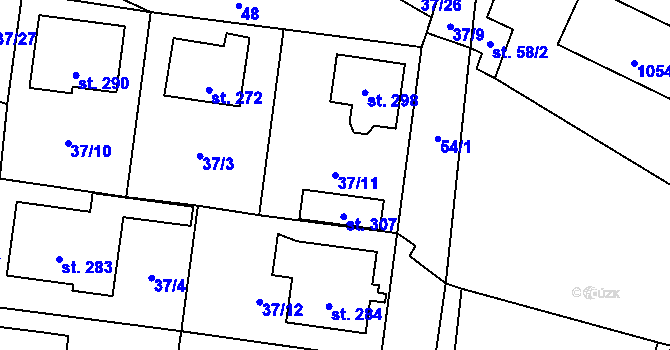 Parcela st. 37/11 v KÚ Odřepsy, Katastrální mapa