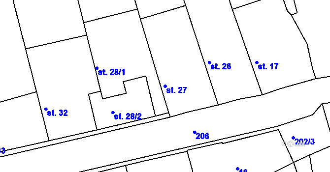 Parcela st. 27 v KÚ Dománovice, Katastrální mapa