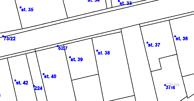 Parcela st. 38 v KÚ Dománovice, Katastrální mapa