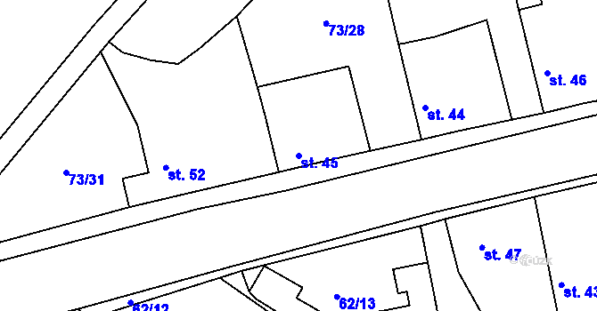 Parcela st. 45 v KÚ Dománovice, Katastrální mapa