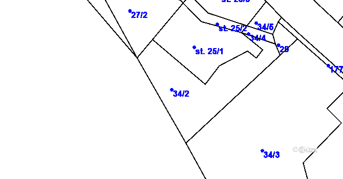 Parcela st. 34/2 v KÚ Dománovice, Katastrální mapa