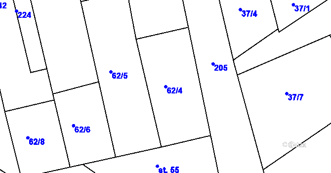 Parcela st. 62/4 v KÚ Dománovice, Katastrální mapa