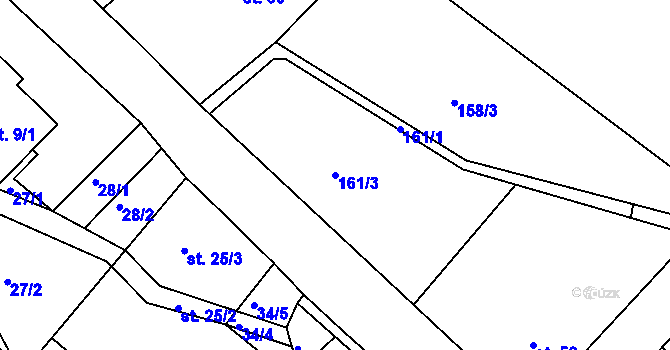 Parcela st. 161/3 v KÚ Dománovice, Katastrální mapa