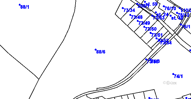 Parcela st. 88/6 v KÚ Dománovice, Katastrální mapa