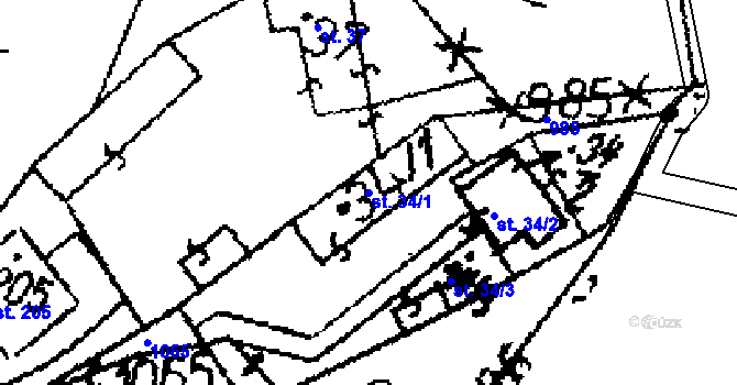 Parcela st. 34/1 v KÚ Ohaře, Katastrální mapa