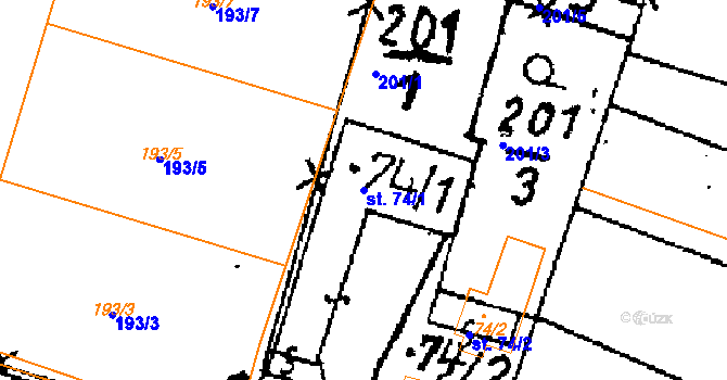 Parcela st. 74/1 v KÚ Ohaře, Katastrální mapa