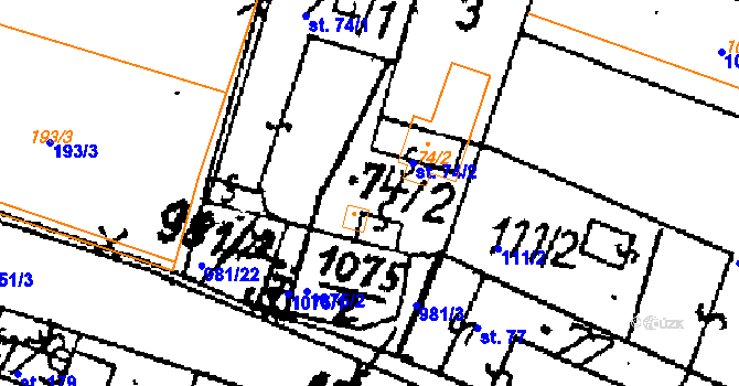 Parcela st. 74/2 v KÚ Ohaře, Katastrální mapa