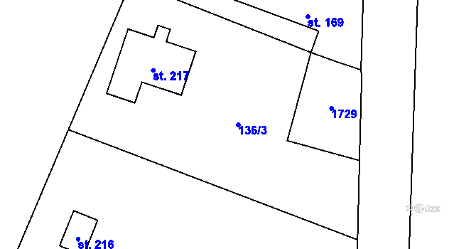 Parcela st. 136/3 v KÚ Ohaře, Katastrální mapa