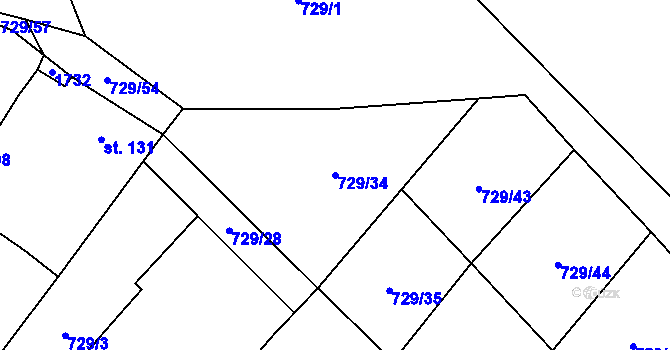 Parcela st. 729/34 v KÚ Ohaře, Katastrální mapa