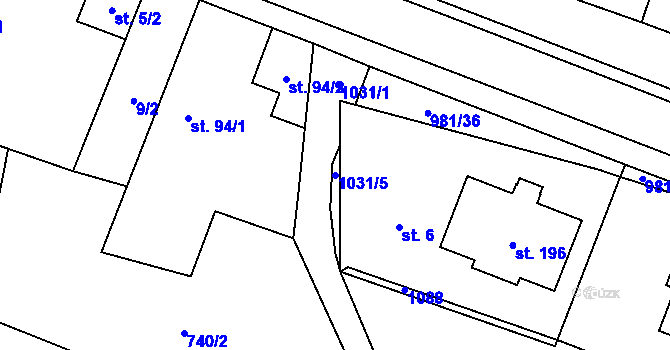 Parcela st. 1031/5 v KÚ Ohaře, Katastrální mapa