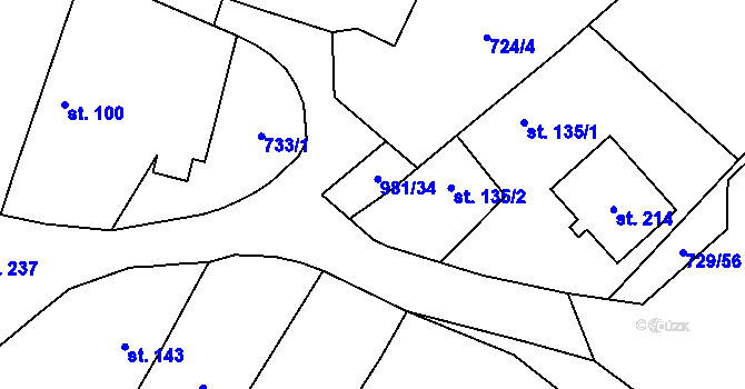 Parcela st. 981/34 v KÚ Ohaře, Katastrální mapa