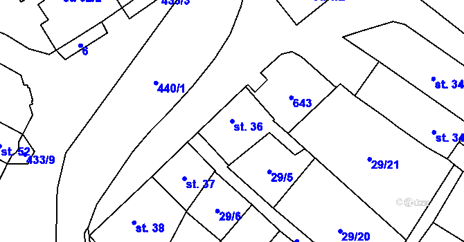 Parcela st. 36 v KÚ Křemýž, Katastrální mapa