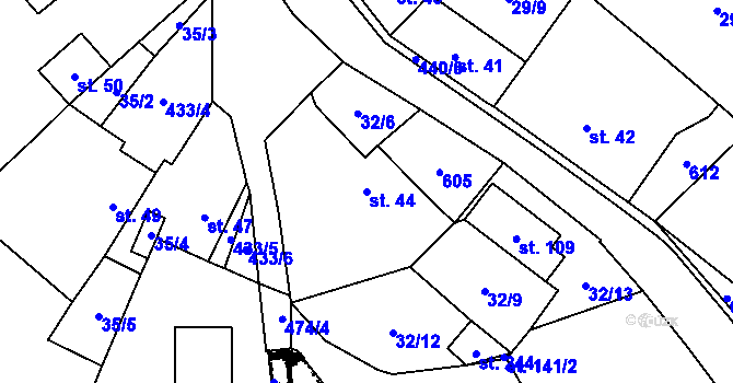 Parcela st. 44 v KÚ Křemýž, Katastrální mapa