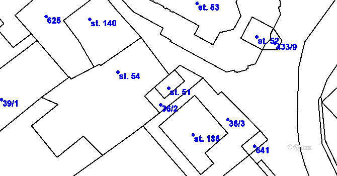 Parcela st. 51 v KÚ Křemýž, Katastrální mapa