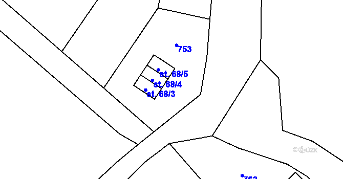 Parcela st. 68/1 v KÚ Křemýž, Katastrální mapa