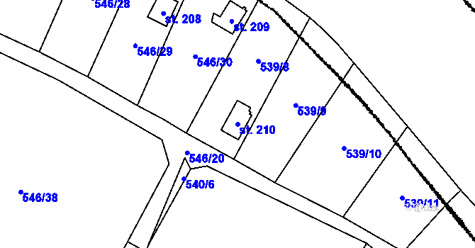 Parcela st. 210 v KÚ Křemýž, Katastrální mapa