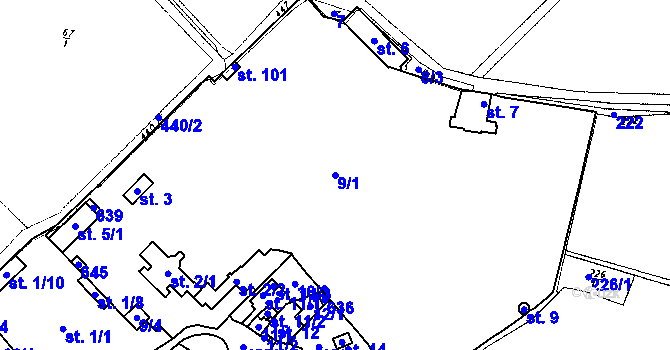 Parcela st. 9/1 v KÚ Křemýž, Katastrální mapa