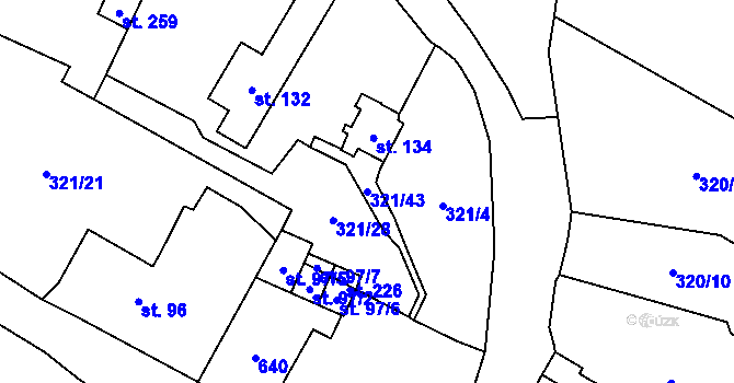 Parcela st. 321/43 v KÚ Křemýž, Katastrální mapa