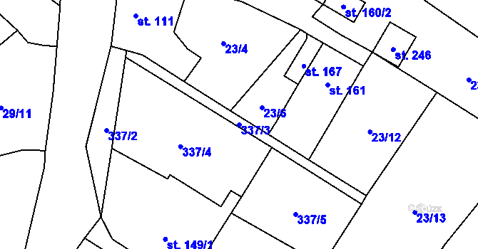 Parcela st. 337/3 v KÚ Křemýž, Katastrální mapa