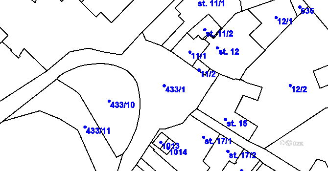 Parcela st. 433/1 v KÚ Křemýž, Katastrální mapa