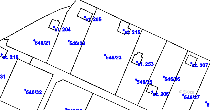 Parcela st. 546/23 v KÚ Křemýž, Katastrální mapa