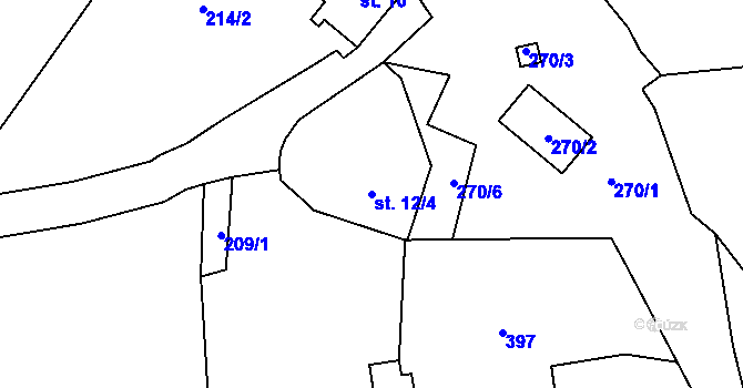 Parcela st. 12/4 v KÚ Ohníč, Katastrální mapa