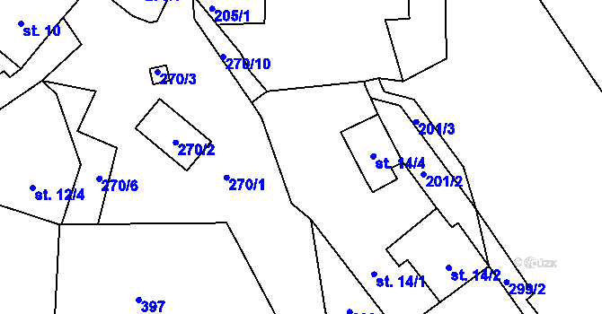 Parcela st. 14/3 v KÚ Ohníč, Katastrální mapa
