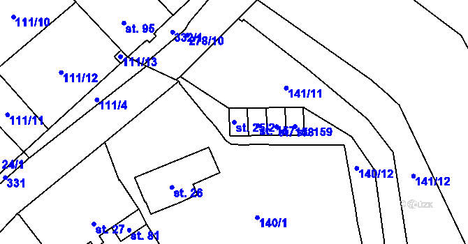 Parcela st. 25/2 v KÚ Ohníč, Katastrální mapa